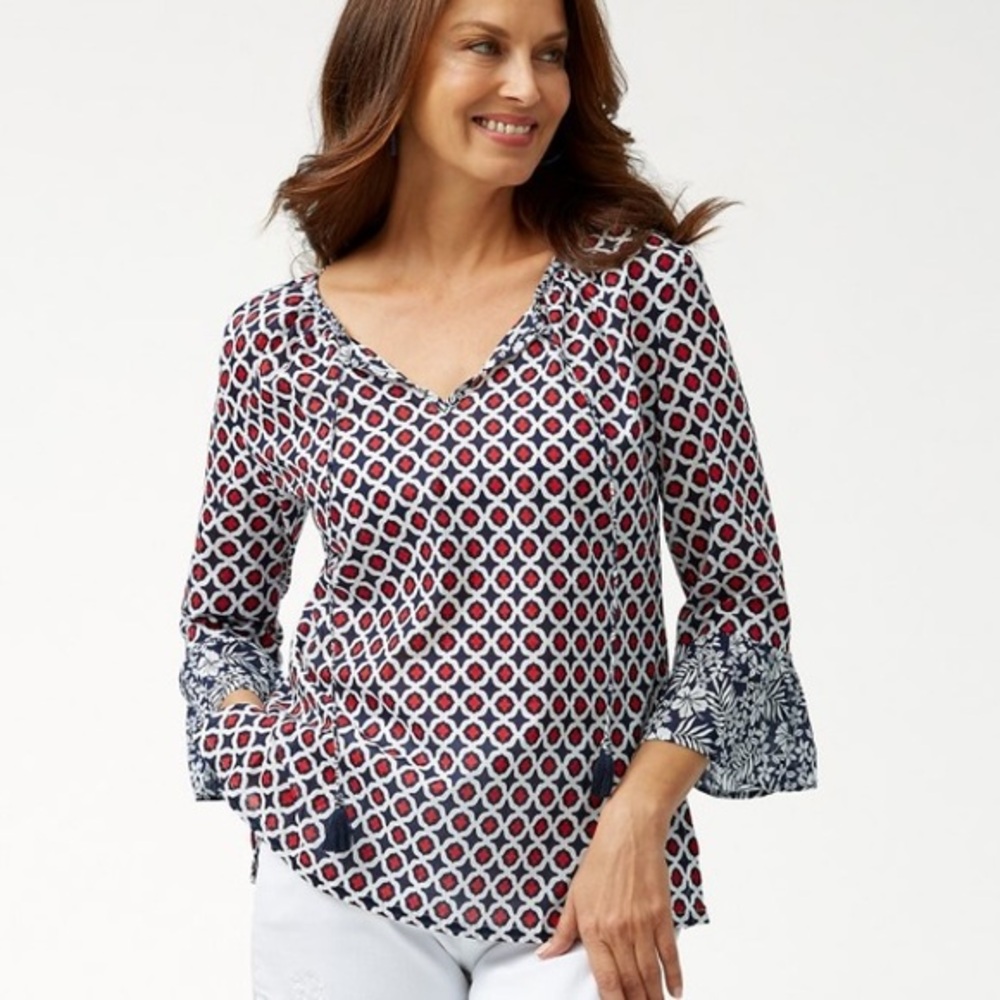 Tommy Bahama Gia Geo Floral Tunic Top size Medium